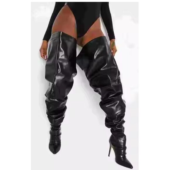 READ DESCRIPTION Extreme Thigh High Loose Fitted Heel Boots Size 5.5 - Picture 1 of 16